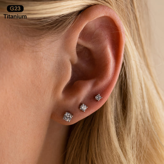 Ensemble de boucles d'oreilles à tige en titane G23, zircone cubique hypoallergénique, boucles d'oreilles empilables pour piercings multiples, petites boucles d'oreilles de 3, 4, 5, 6, 7, 8 mm pour femmes et hommes, oreilles sensibles, cadeau
