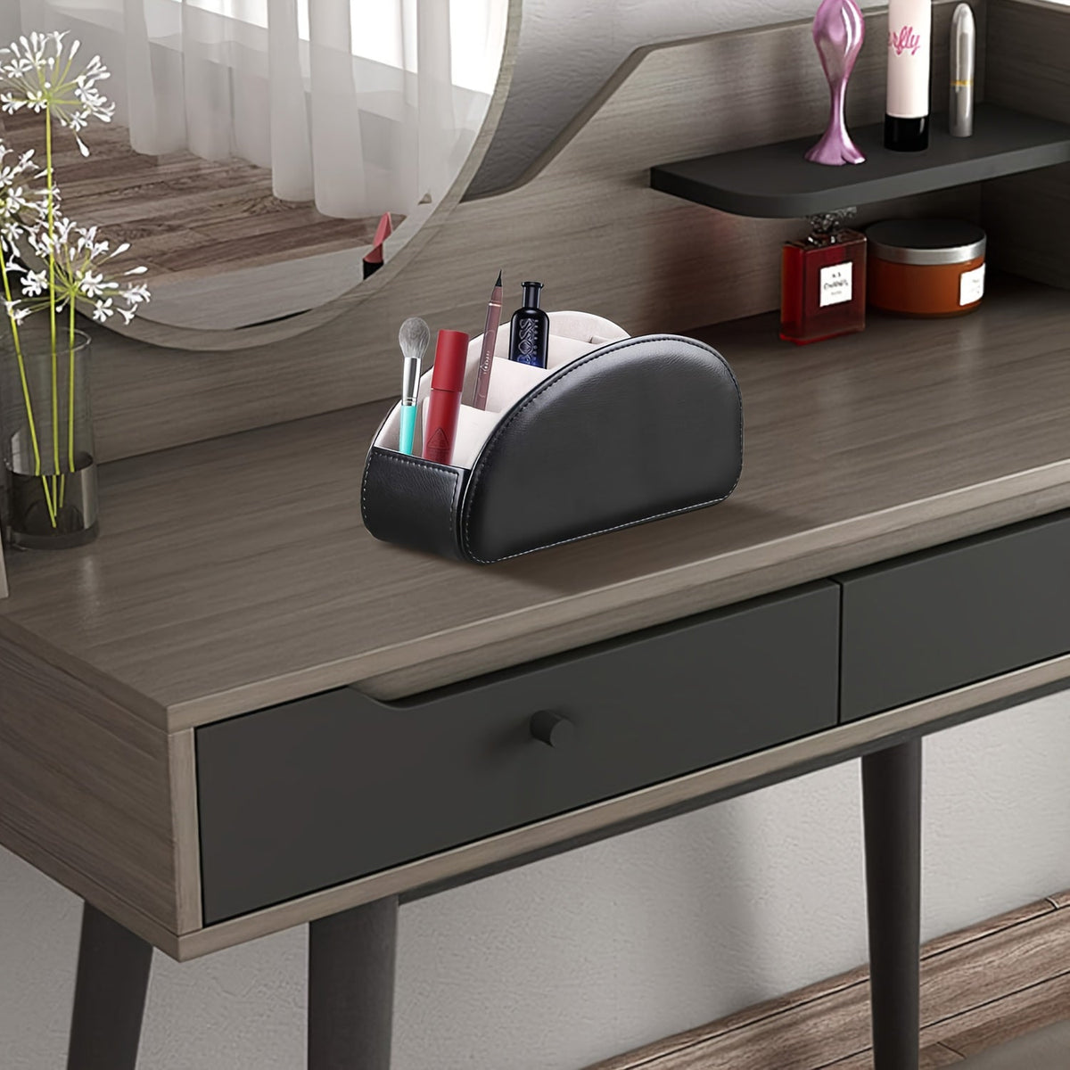 Organisateur de bureau avec 5 compartiments pour télécommandes – Boîte de rangement de chevet pour télécommandes TV, stylos, lunettes, fournitures de bureau et accessoires domestiques