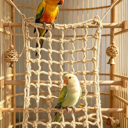 Filet d'escalade pour oiseaux, lot de 2 - Échelle en filet de corde de chanvre pour cages à oiseaux, perchoir jouet d'escalade résistant aux morsures pour perruches, perroquets et petits oiseaux, 20 x 30 cm chacun
