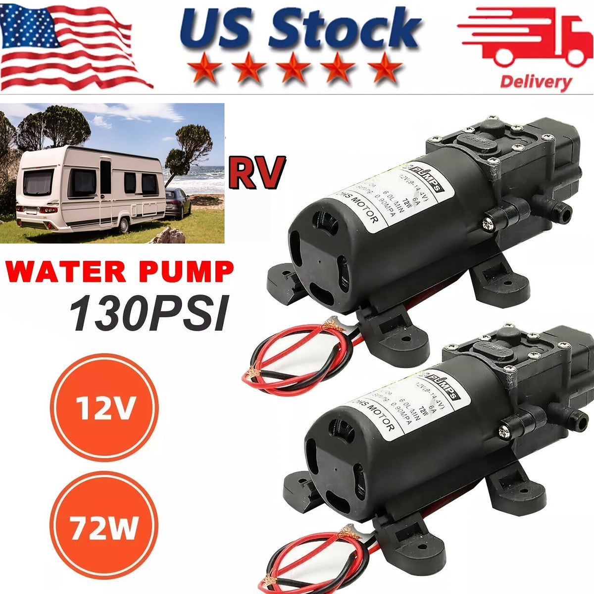 Pompe à eau à diaphragme auto-amorçante 12V 130PSI, pompe électrique portable haute pression pour lavage de voiture, camping-car, caravane, aquarium et pressurisation d'eau - Lot de 1/2/3, ABS durable