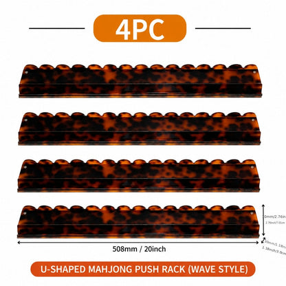 Tortoiseshell Acrylic Mahjong Tile Rack Set 4 Pieces Wave Design Pusher Holder Smooth Sliding Transparent Rack with Storage Bag for American Mahjong Game Night Orange Beige Green