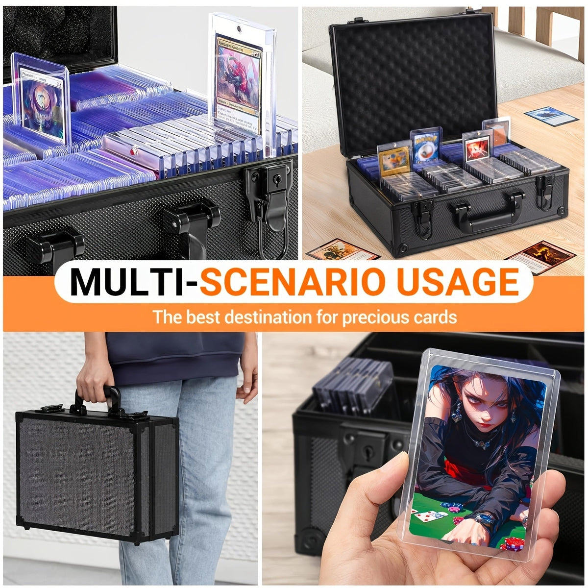 Boîte de rangement pour toploaders de cartes à collectionner – Peut contenir plus de 600 cartes, adaptée aux toploaders rigides 3"x4" 35PT, 18 séparateurs colorés et 6 cales en mousse, étui pour cartes Pokémon, cartes de sport et collections TCG