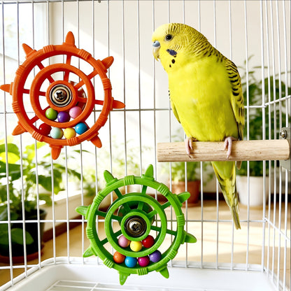 Jouet pour oiseaux à roue tournante colorée avec disque rotatif et perles, accessoire de cage interactif et anti-stress pour perruches, calopsittes et canaris, couleurs multiples