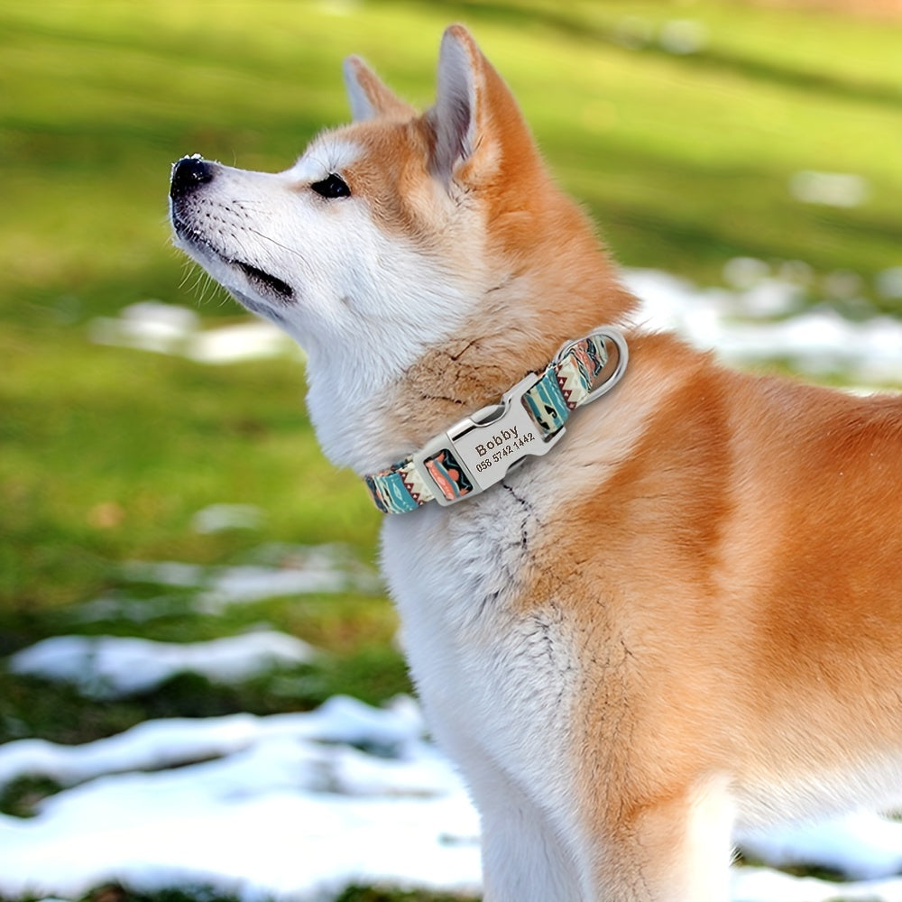 Collier pour chien en nylon personnalisé, gravé et imprimé avec nom et numéro de téléphone – Collier pour animaux de compagnie pour chiots, chats et chiens de petite à grande taille, tailles S, M, L, 7 couleurs éclatantes
