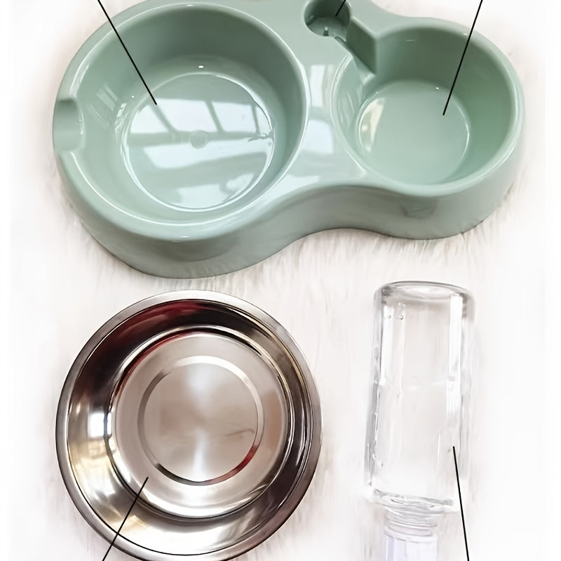 Distributeur d'eau et gamelle automatiques pour chats et petits chiens - Station de nourrissage antidérapante à double usage en polypropylène durable, design peu encombrant et facile à nettoyer, sans pile nécessaire