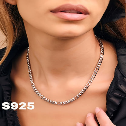 Chaîne Figaro 8 mm en argent sterling 925 italien pour homme et femme – Design minimaliste rétro audacieux, collier à maillons épais unisexe avec coffret cadeau, tailles 20 à 24 pouces