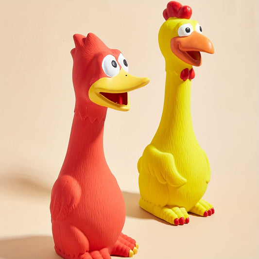 Jouet à mâcher grinçant pour chien en forme de poulet et de canard – Jouet sonore en latex durable pour chiens, sans pile, pour faire les dents et jouer de manière interactive avec les chiots et les chiens adultes, canard bleu et poulet vert