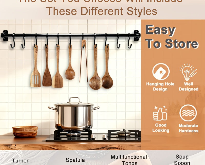 Ensemble d'ustensiles de cuisine en bois 3/5/7 pièces, cuillères, spatules, spurtle, louche et spatule à wok en bois naturel avec poignées ergonomiques, outils de cuisine robustes, résistants à la chaleur et sans danger pour les revêtements antiadhésifs