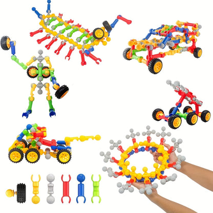83 pièces Jeu de construction éducatif STEM pour enfants - Ensemble de construction créatif pour filles et garçons de 3 ans et plus, couleurs aléatoires, développe les compétences en ingénierie et en perception spatiale, cadeau de Noël ou d'anniversaire