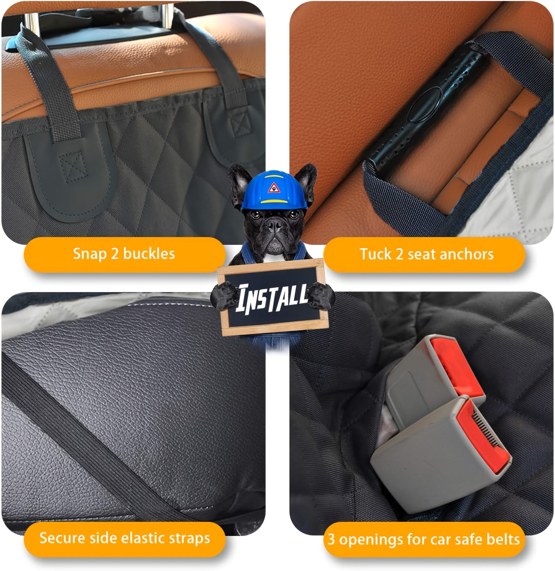 Housse de siège arrière fractionnable 60/40 pour voitures, camions et VUS – Protection de siège arrière imperméable pour animaux et enfants, 100 % polyester facile à nettoyer, ajustement universel, noir