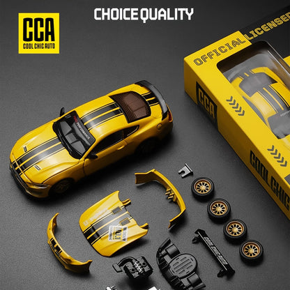 1:42 Scale Ford Mustang GT 2018 Die-Cast Model Car with Opening Doors, Collectible Classic Muscle Car Miniature with Replaceable Accessories, Desktop Ornament Toy, Best Halloween Christmas Birthday Gift