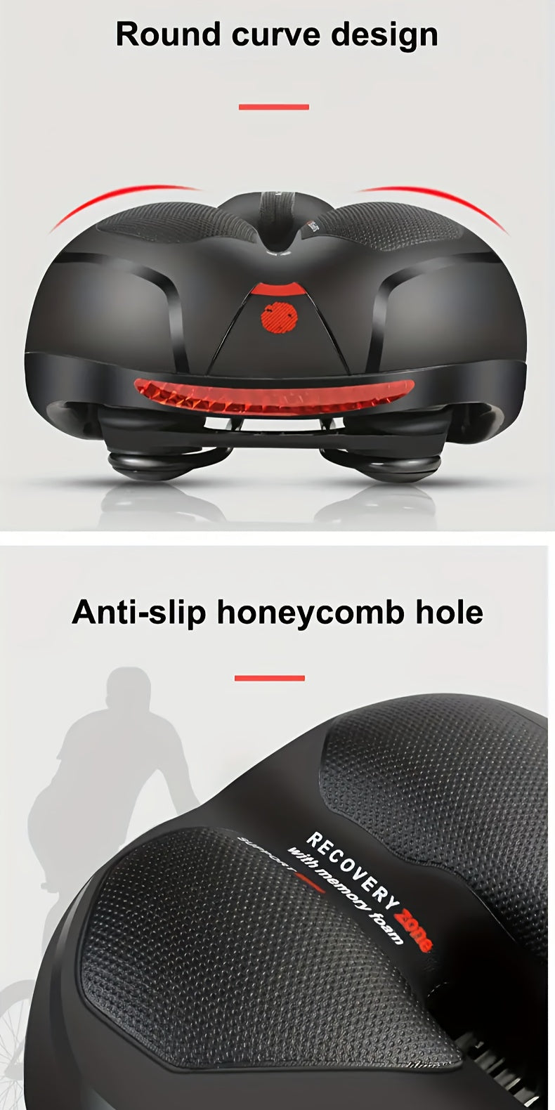 Selle de vélo rembourrée en gel, imperméable et absorbant les chocs – Coussin large en cuir et mousse souple avec bande réfléchissante pour vélos de ville, de montagne, de route et de sport, ajustement universel pour hommes et femmes