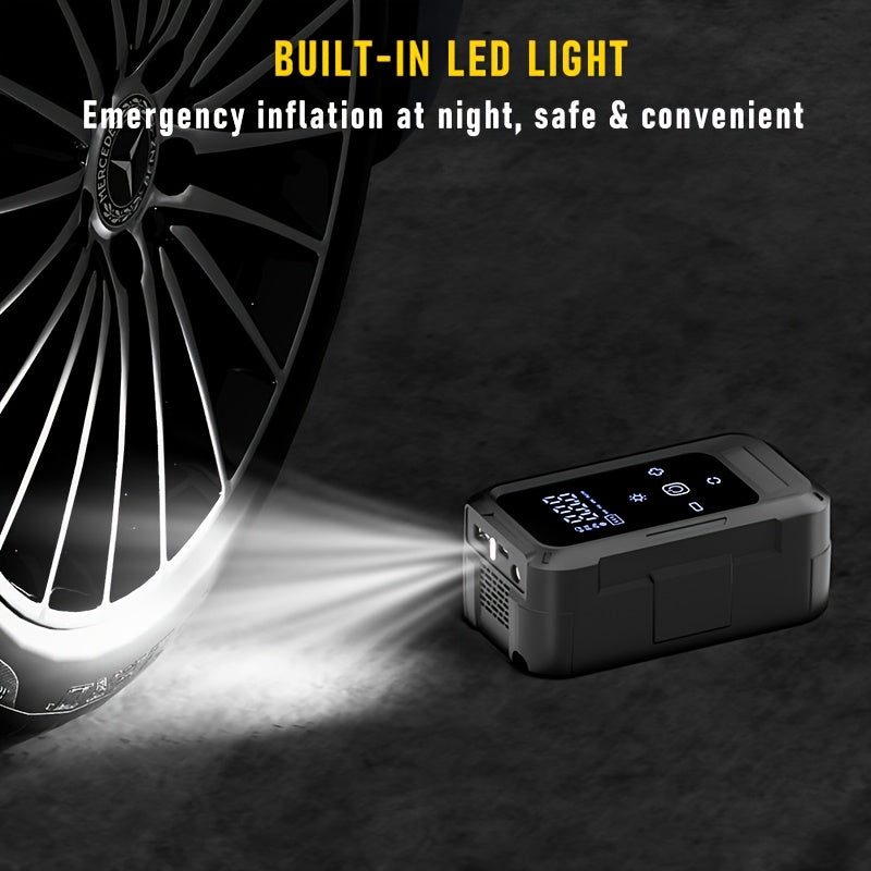 Gonfleur de pneus portable sans fil – Compresseur d'air intelligent sans fil avec manomètre numérique et lampe LED pour voitures, motos, vélos et ballons, recharge rapide Type-C