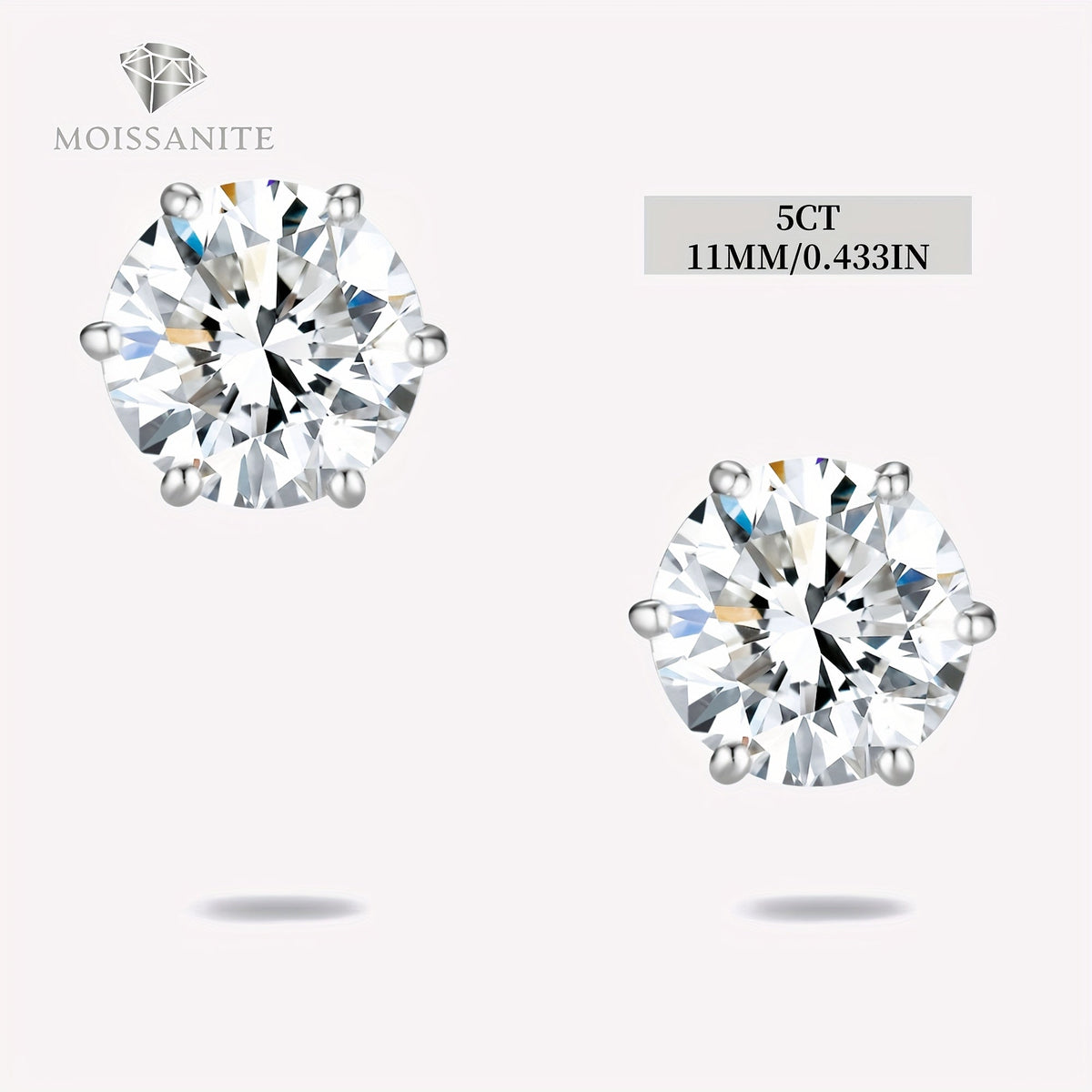 Boucles d'oreilles puces en moissanite, couleur D, pureté VVS, taille ronde brillant, argent sterling 925 – Options de 1 ct à 10 ct, pochette en velours et chiffon de polissage inclus, cadeau idéal pour un anniversaire, Noël et la Saint-Valentin (4,25 g)