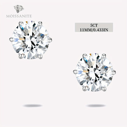 Boucles d'oreilles puces en moissanite, couleur D, pureté VVS, taille ronde brillant, argent sterling 925 – Options de 1 ct à 10 ct, pochette en velours et chiffon de polissage inclus, cadeau idéal pour un anniversaire, Noël et la Saint-Valentin (4,25 g)
