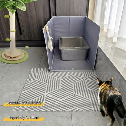Foldable Splash-Proof Cat Litter Box Fence, Portable Open-Top Cat Litter Box Baffle & Surround Guard, Anti-Mess Litter Scatter Shield for Cats, Easy Clean Collapsible Cat Litter Mat Enclosure