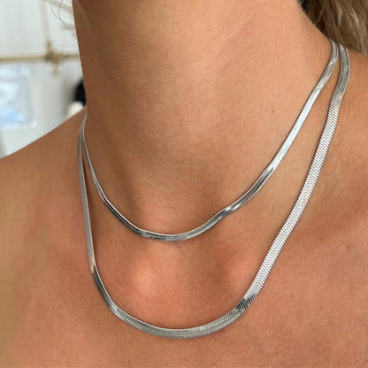 Collier chaîne serpent plat en argent sterling S925 unisexe – Collier artisanal hypoallergénique, longueurs de 18 à 22 pouces, style superposable, cadeau idéal pour elle ou lui