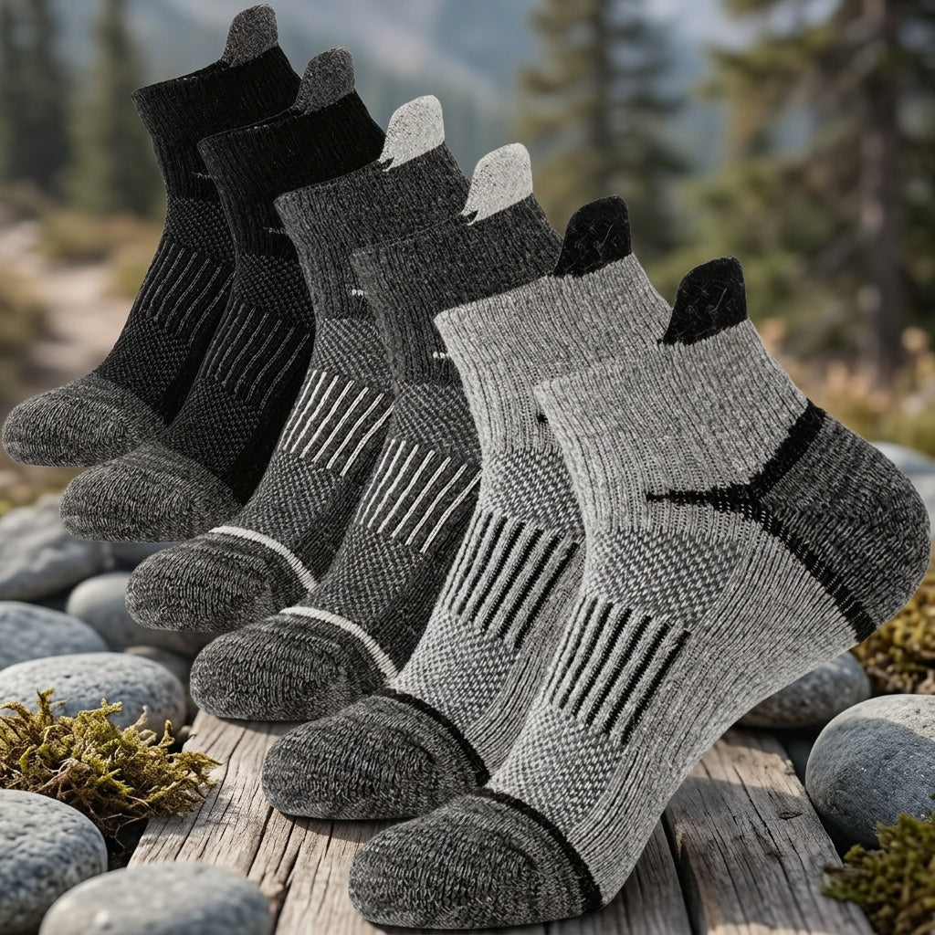 Lot de 6 paires de chaussettes de randonnée en laine mérinos pour hommes et femmes, chaussettes de course et de travail à cheville rembourrée avec soutien de compression, design invisible, respirant et absorbant l'humidité – Excellente idée cadeau
