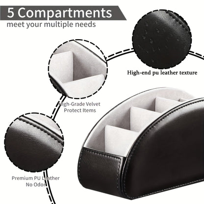 Organisateur de bureau avec 5 compartiments pour télécommandes – Boîte de rangement de chevet pour télécommandes TV, stylos, lunettes, fournitures de bureau et accessoires domestiques