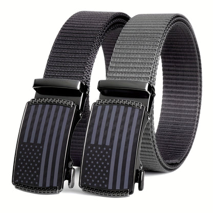 Lot de 2 ceintures à cliquet en nylon pour homme – Ceinture de golf, ceinture tactique de travail avec boucle automatique, tour de taille 76-117 cm, usage quotidien décontracté et extérieur