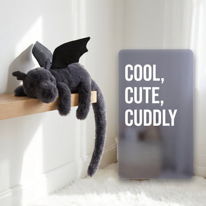 Peluche dragon géant de 85 cm, poupée en peluche super douce et câline, jouet dragon idéal pour cadeau d'anniversaire ou de vacances pour enfants et adultes, noir et blanc