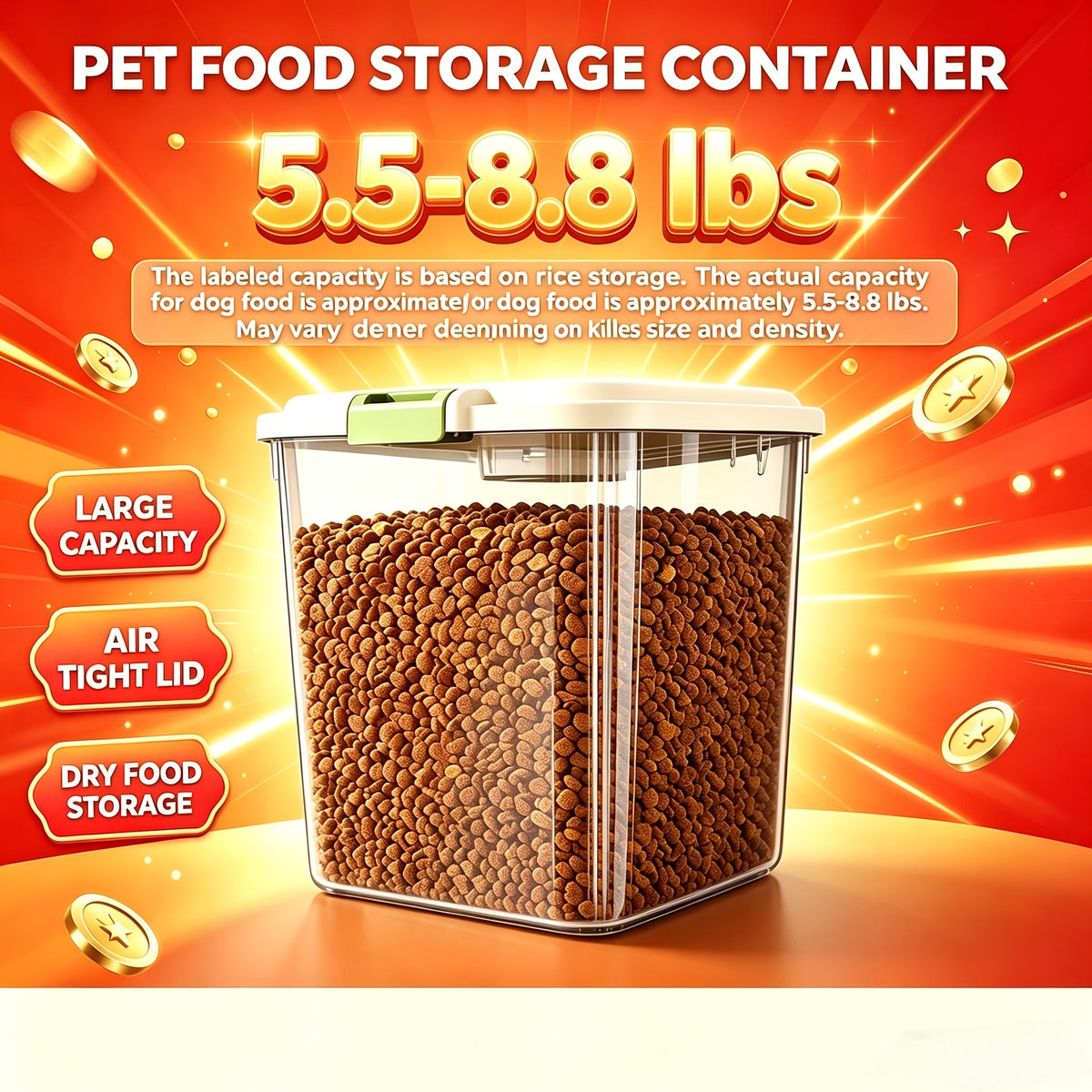 Conteneur de stockage mobile pour nourriture pour animaux avec couvercle hermétique – Bac alimentaire transparent sur roulettes pour croquettes pour chiens et chats, riz et farine, 3 options de capacité de 2,5 à 15 kg, écuelle incluse
