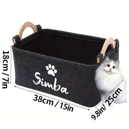 Foldable Pet Toy Storage Basket with Wooden Handles – Personalized Multifunctional Dog Toy & Clothing Organizer Box with Removable Washable Lining, Must-Have Pet Supply Storage for Home, Bedroom & Living Room