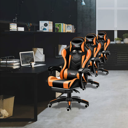 Chaise de bureau gaming ergonomique style course avec soutien lombaire, dossier haut réglable pour adultes et adolescents, fauteuil inclinable pour ordinateur PC