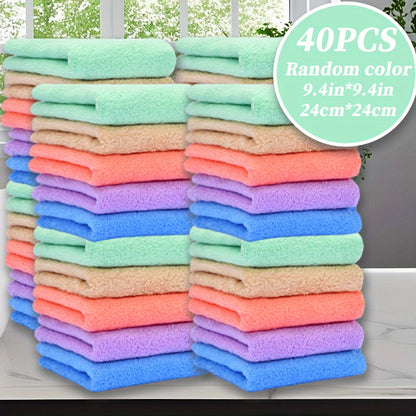 40-Pack Cleaning Cloths – Soft Absorbent Household Rags 9.4x9.4", Multi-Purpose Square Towels for Kitchen Bathroom Car Cleaning, Random Colors, Year-Round Use, Great Gift for Mom