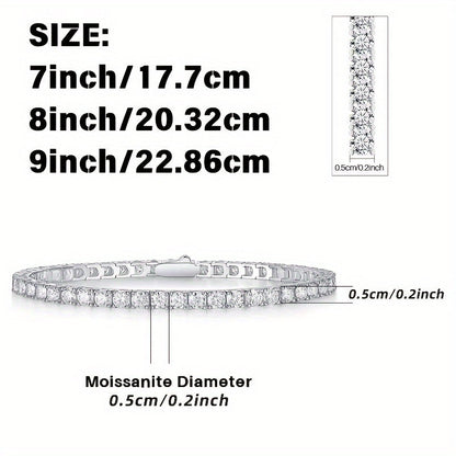 Bracelet tennis en argent sterling 925 et moissanite pour femmes et hommes – Bracelet hip-hop de luxe style zircon cubique, tailles 15 à 23 cm, cadeau d'anniversaire ou de mariage