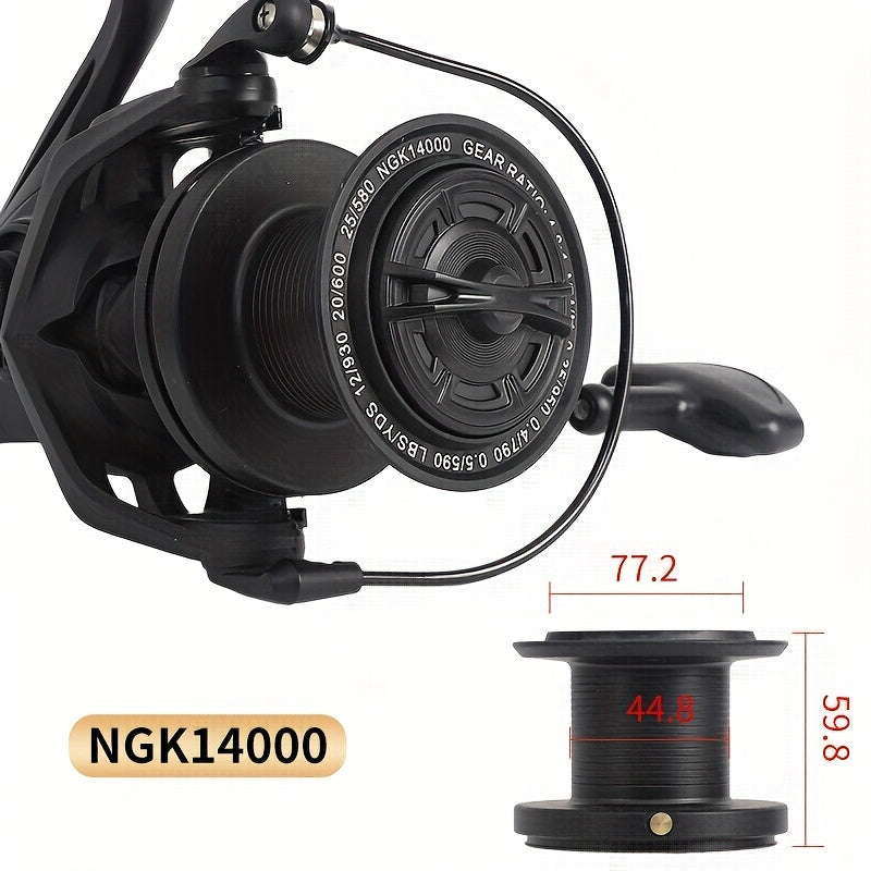 Moulinet spinning robuste pour eau salée 8000 10000 14000, moulinet de pêche en haute mer, corps en métal, grande capacité de ligne, ambidextre, pour gros poissons, pêche en surfcasting