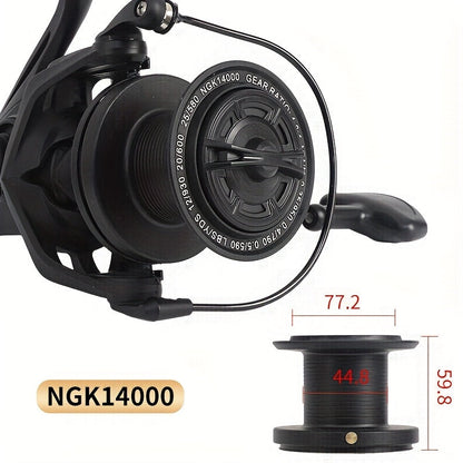 Moulinet spinning robuste pour eau salée 8000 10000 14000, moulinet de pêche en haute mer, corps en métal, grande capacité de ligne, ambidextre, pour gros poissons, pêche en surfcasting
