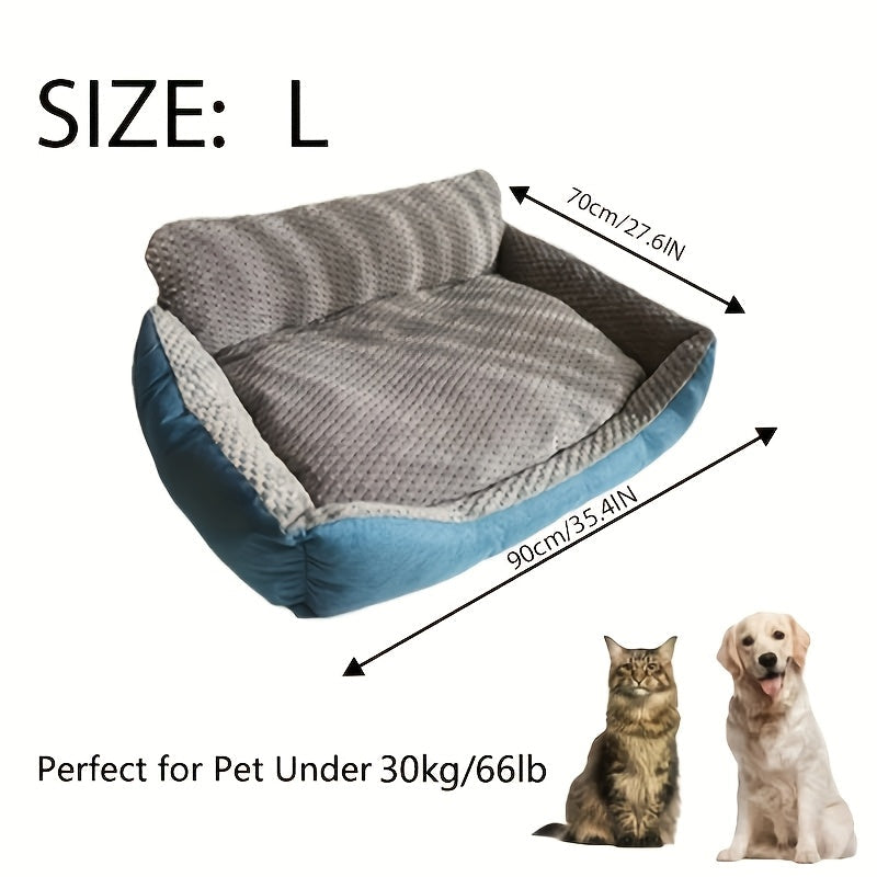 Canapé-lit de luxe en peluche pour animaux avec dossier haut – Panier pour chiens et chats épais, chaud et lavable, confort toutes saisons, housse facile à nettoyer, tailles S L XL, bleu gris