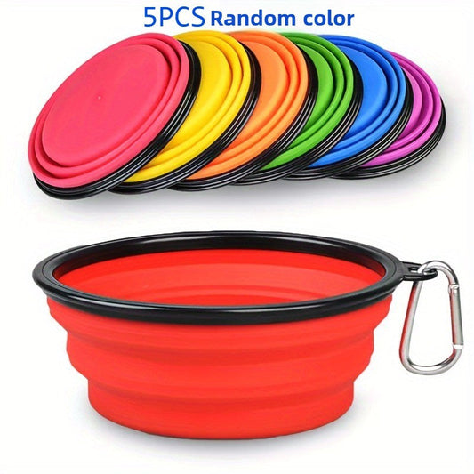 Lot de 5 gamelles de voyage pliables pour animaux – Écuelles portables et rétractables pour chien et chat, avec crochet de suspension et poignée ergonomique pour le camping, la randonnée et la maison, couleurs aléatoires