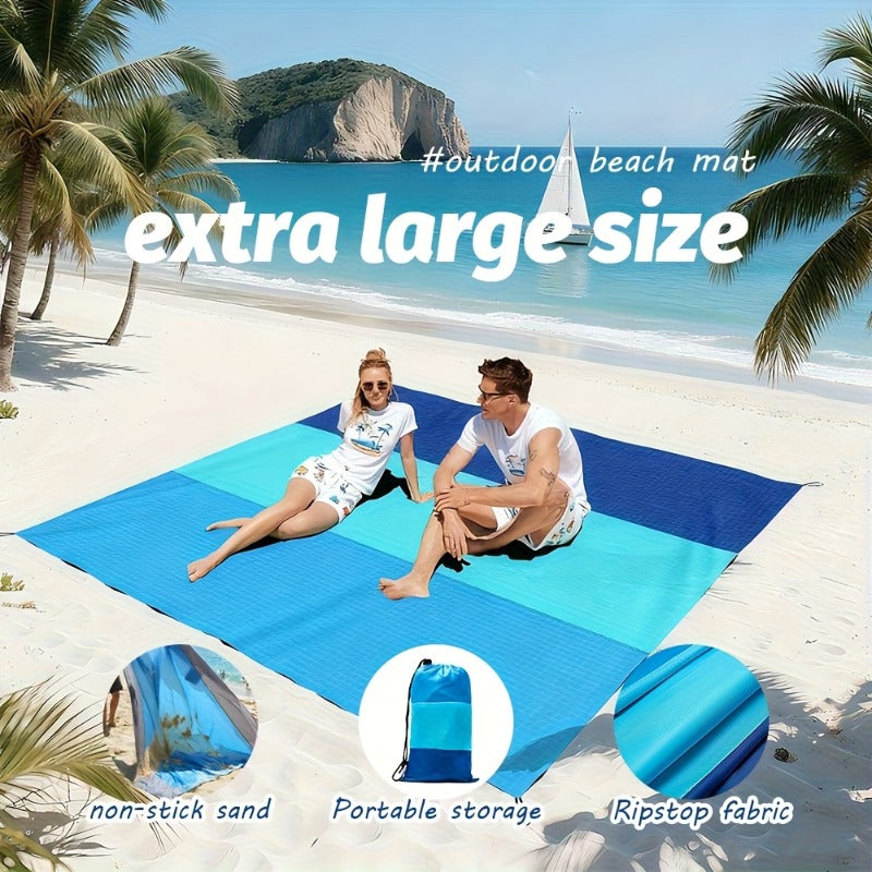 Grande couverture de plage anti-sable pour 4 à 7 personnes, 208 x 198 cm, tapis de pique-nique imperméable, léger et anti-sable pour la plage, le camping, la randonnée, les voyages et l'extérieur