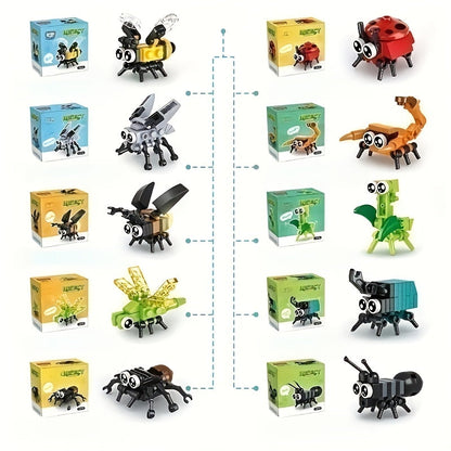 Ensemble de blocs de construction Insectes 10 pièces - Petites briques de modèles d'animaux avec abeille, coccinelle, luciole, libellule, araignée et scorpion, jouet éducatif STIM pour enfants, garçons et filles, cadeau d'anniversaire et de Noël