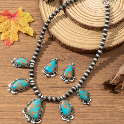 Parure de bijoux vintage bohème avec boucles d'oreilles et collier en perles turquoise et orange, en alliage de zinc, style ethnique pour femme, idéal pour le quotidien, les vacances et comme cadeau