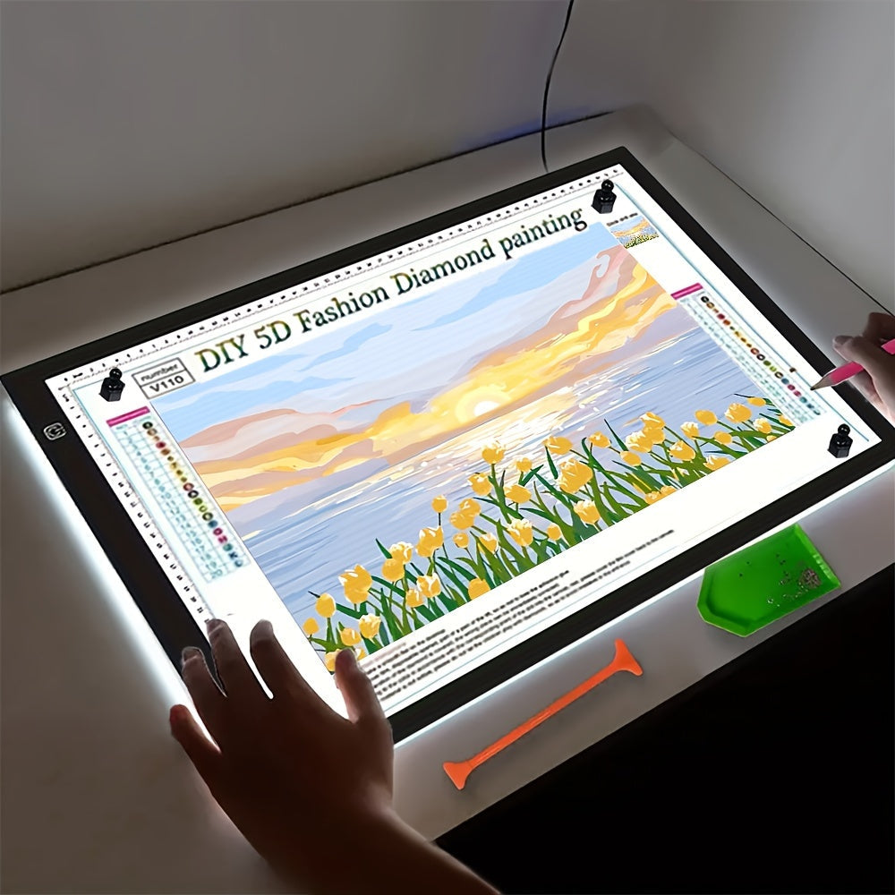 Tablette lumineuse LED pour dessin A2 A3 A4, table à copier ultra-fine à double barre lumineuse avec variateur 3 niveaux et surface sans grille protectrice des yeux pour diamond painting, croquis et dessin