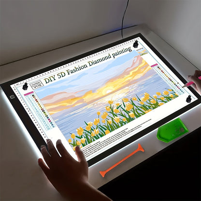 Tablette lumineuse LED pour dessin A2 A3 A4, table à copier ultra-fine à double barre lumineuse avec variateur 3 niveaux et surface sans grille protectrice des yeux pour diamond painting, croquis et dessin