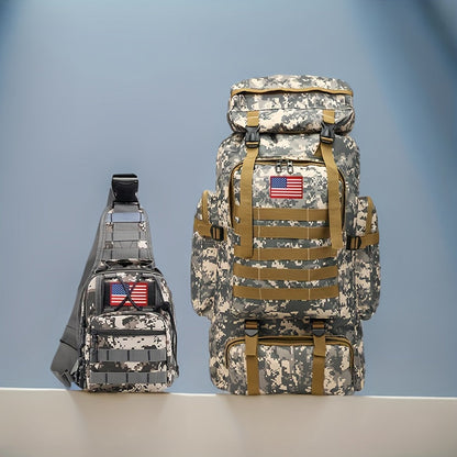 Ensemble tactique 2 pièces : Sac à dos et sac de poitrine - Sac d'assaut 80 L pour 3 jours pour homme, sac à dos militaire en polyester avec système MOLLE pour la randonnée, le camping, la chasse, les voyages et les sports de plein air