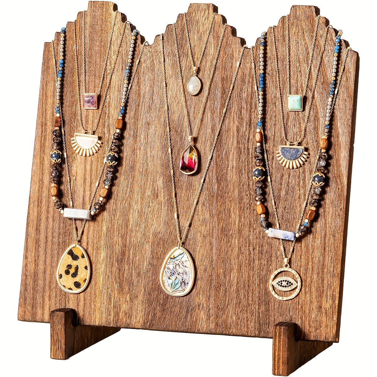 Présentoir à colliers en bois – Organisateur vertical rustique pour foires artisanales, vendeurs et décoration intérieure, base stable en bois durable, support de présentation pour colliers