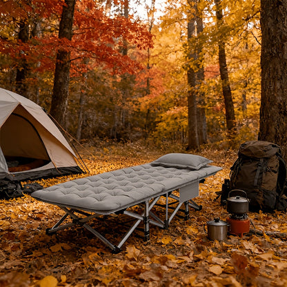 Lit de camp pliant robuste avec matelas pour adultes – Capacité de 500/600/700 lb, lit d'extérieur portable avec sac de transport pour tentes, camping et voyages – 3 modèles, 3 couleurs