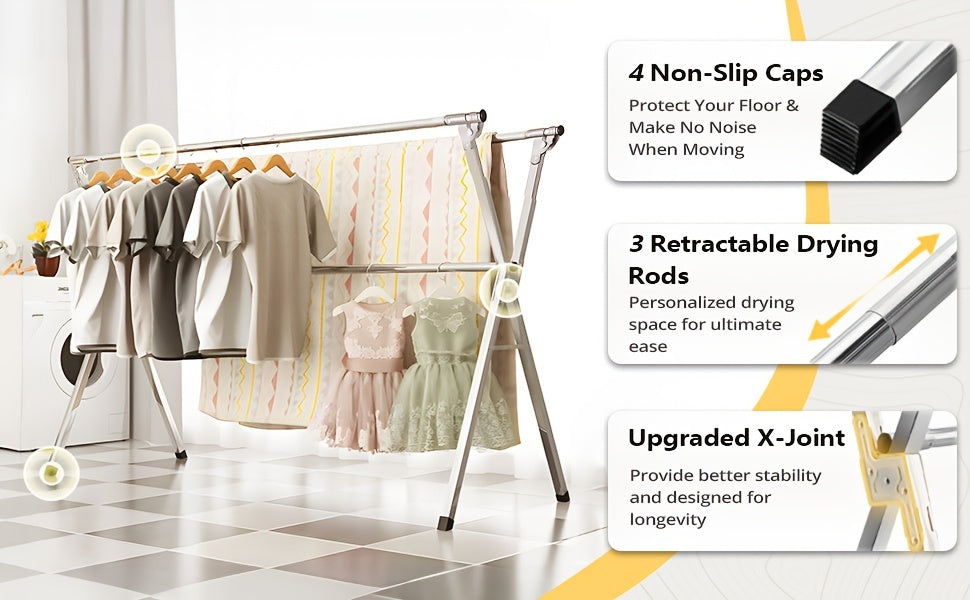 Séchoir à linge en acier inoxydable, 160 cm et 200 cm, rétractable, pliable et robuste, étendoir à linge intérieur/extérieur repliable avec longueur réglable pour balcon, chambre et buanderie