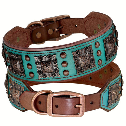 Heavy Duty Studded Leather Dog Collar for Medium and Large Dogs - Durable Real Leather with Metal Studs, Adjustable L XL XXL, 8 Colors, Strong Dog Collar for Large Breed Training Walking