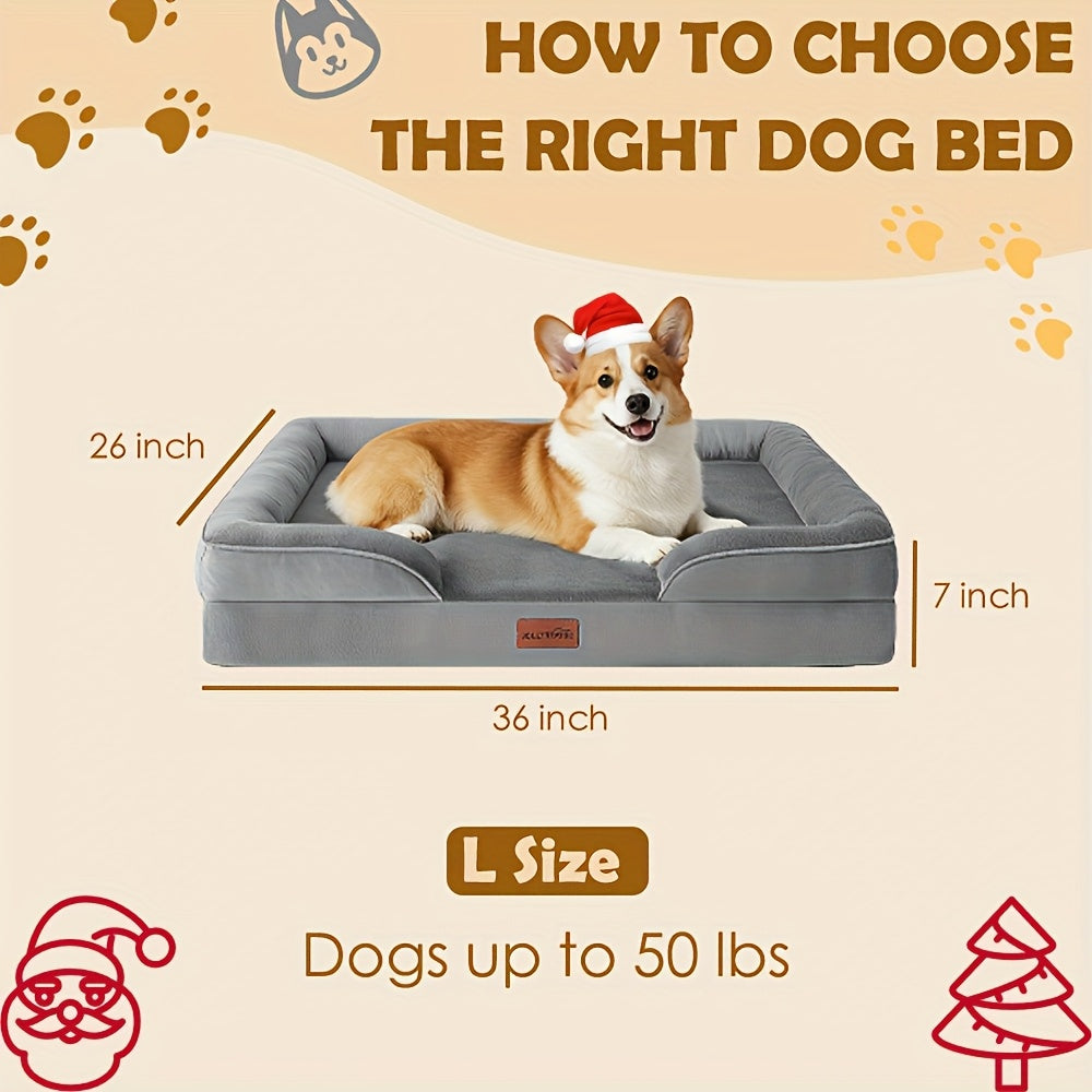 Canapé-lit pour chien extra large, 100 % mousse de soutien, traversin sur 4 côtés, housse amovible et lavable, fond antidérapant, soutien articulaire, lit pour animal de compagnie doux et chaud, gris, M L XL XXL, toutes races