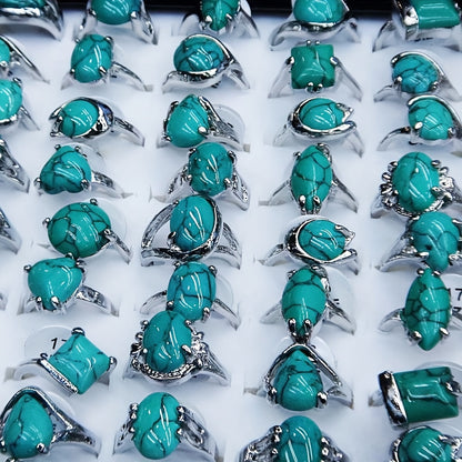Lot de 40 bagues empilables bohèmes en turquoise pour femme – Bagues vintage superposables en forme de cœur, de goutte d'eau et géométriques, parfaites pour le quotidien, les vacances, les fêtes et les cadeaux de fin d'année