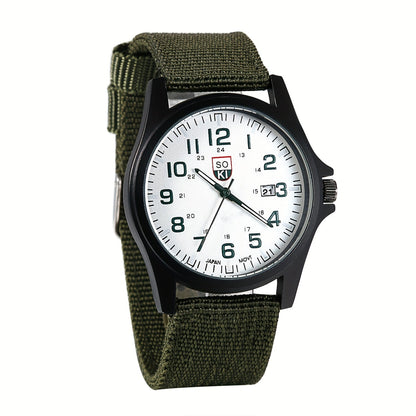 Montre à quartz minimaliste pour homme avec bracelet en nylon - Montre-bracelet analogique décontractée avec cadran lumineux, calendrier 24 heures et boîtier en acier inoxydable, montre de sport pour homme, cadeau idéal