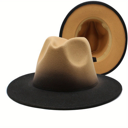 Chapeau Fedora à large bord pour hommes et femmes, style Panama Jazz dégradé bicolore, chapeau de mode classique unisexe, plusieurs coloris