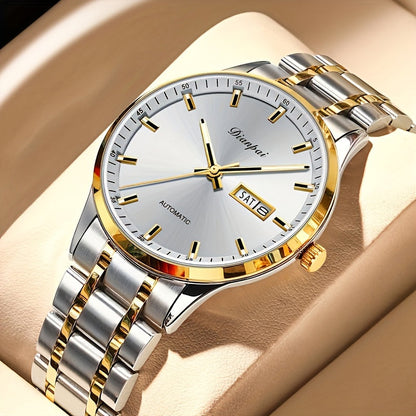 Montre mécanique automatique pour homme – Bracelet fin en acier inoxydable, aiguilles lumineuses, affichage du calendrier, sans pile – Montre de luxe habillée pour le travail, cadeau idéal