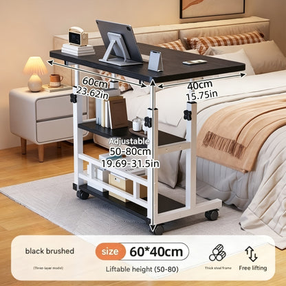 Bureau mobile portatif avec roulettes et table élévatrice à hauteur réglable – Petit bureau d'ordinateur pour lit, canapé, loisirs créatifs ou bureau à domicile, en noir ou blanc